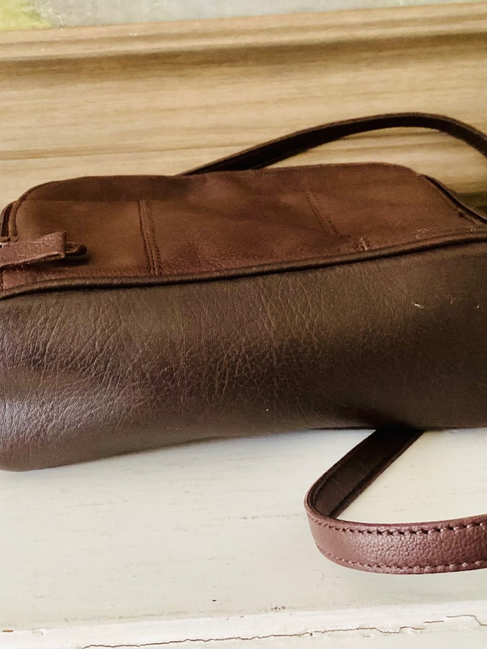 Vtg Rolfs Genuine Leather Small Brown Crossbody Purse Y2K Minimalist Travel Zip - Picture 7 of 13